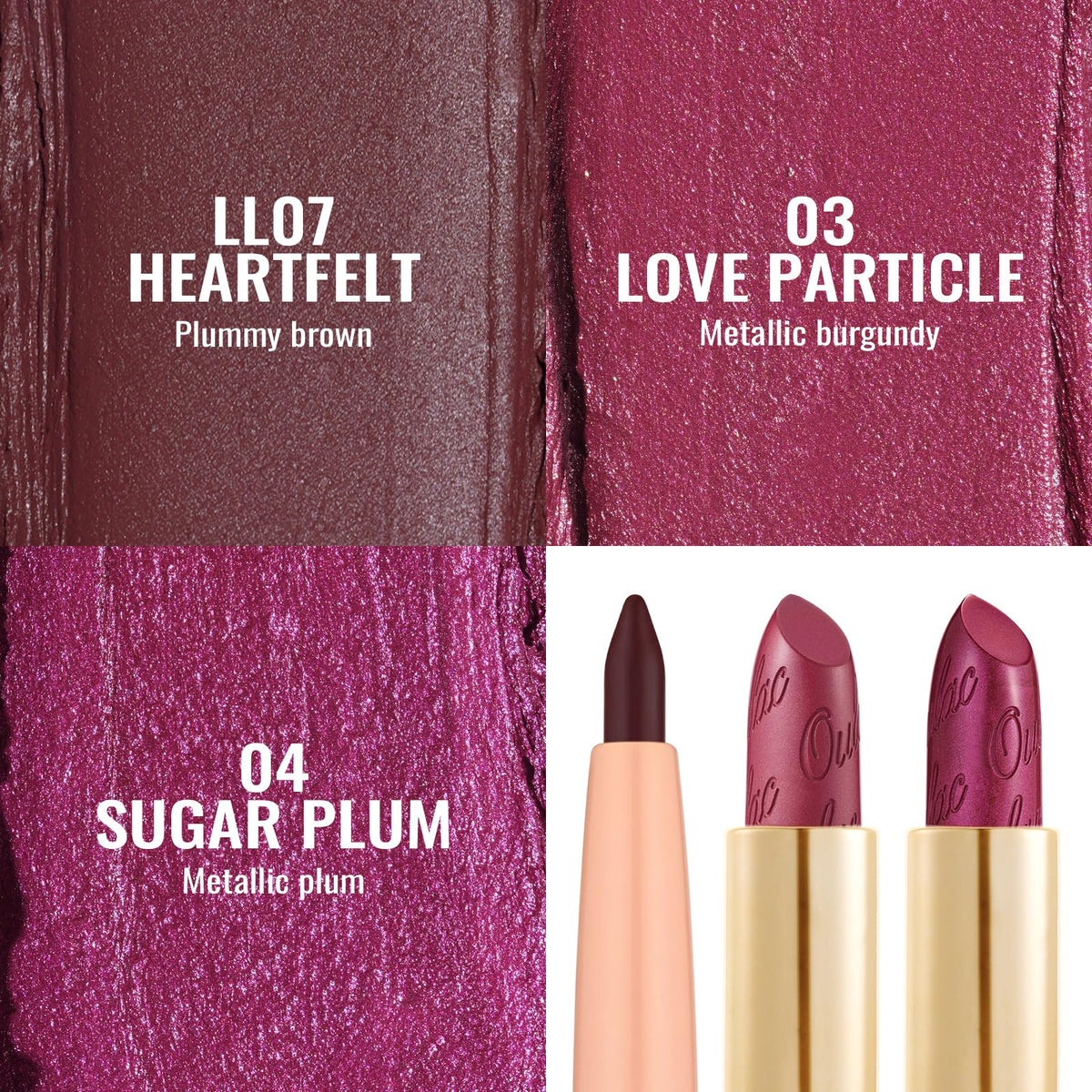 Close-up of Oulac Metallic Shine Lipstick in vibrant red