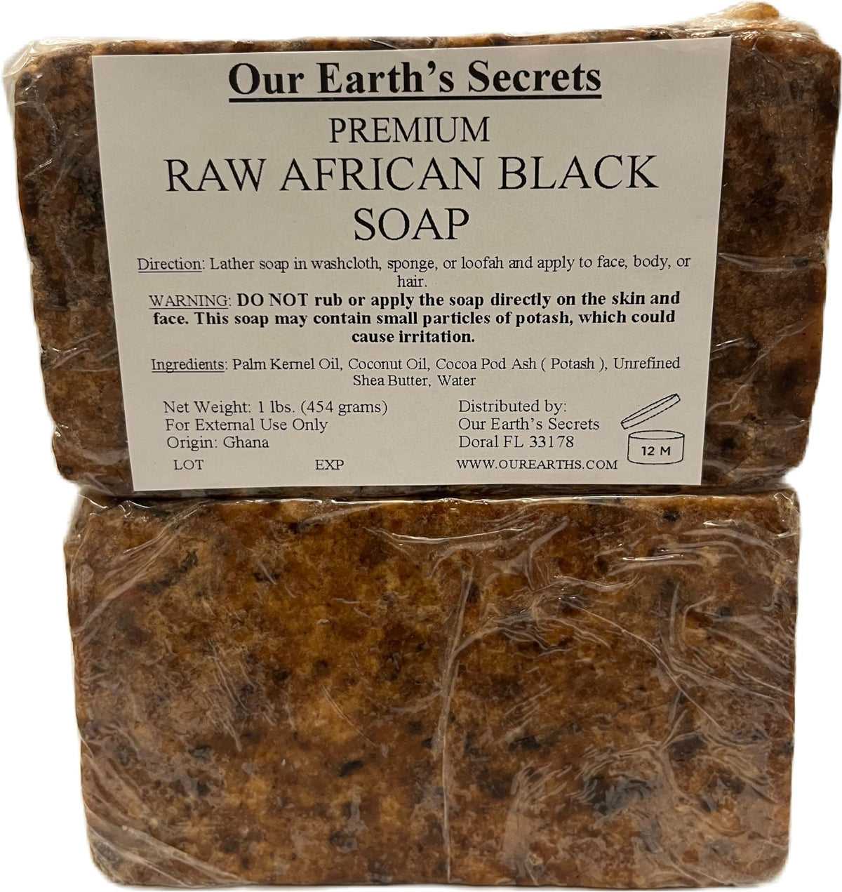 Close-up of Our Earth's Secrets Raw African Black Soap texture