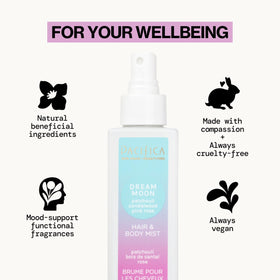 Close-up of Pacifica Dream Moon Hair Perfume & Body Spray label