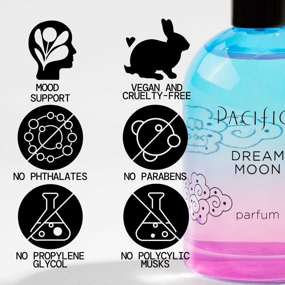 Close-up of Pacifica Dream Moon Spray Perfume label