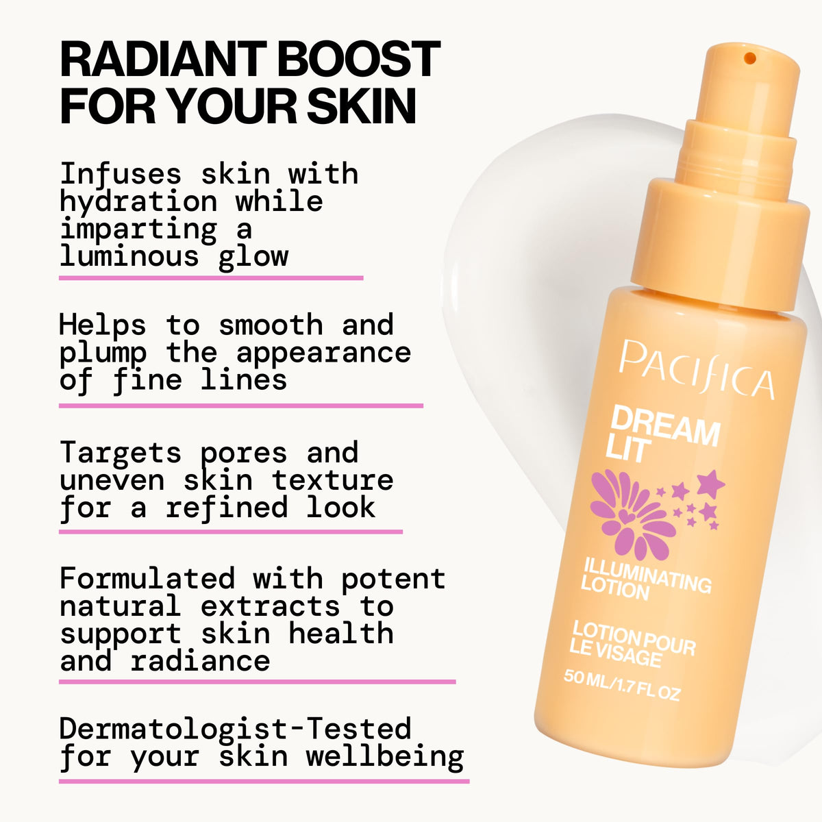 Close-up of Pacifica Dreamlit Lotion texture on skin