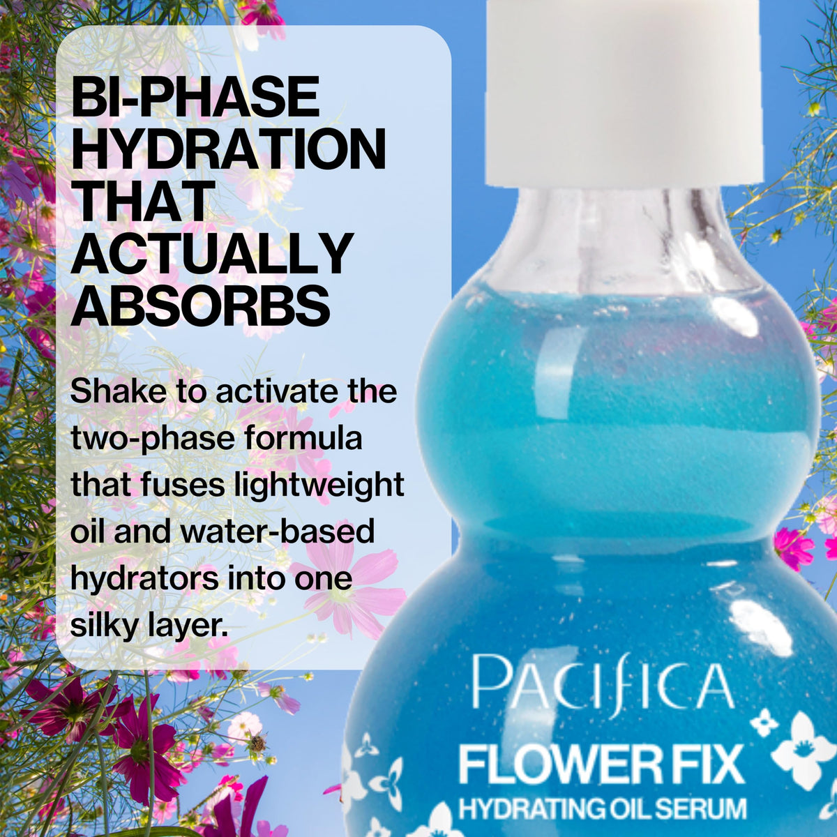 Close-up of Pacifica Flower Fix Bi-Phase Hydrating Oil Serum bottle