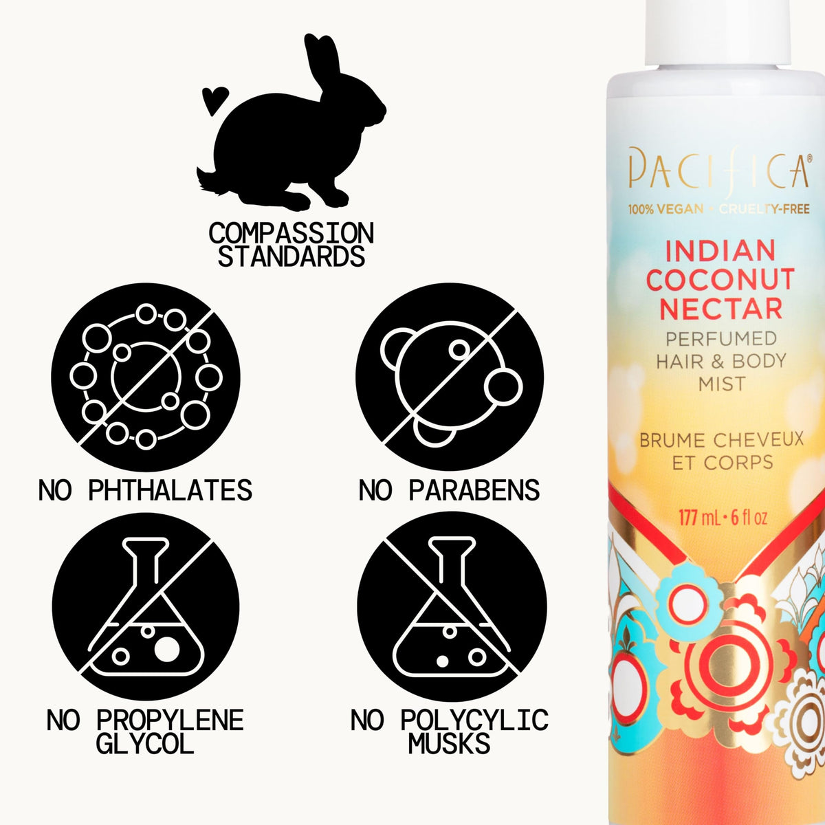 Close-up of Pacifica Indian Coconut Nectar Hair & Body Mist spray nozzle