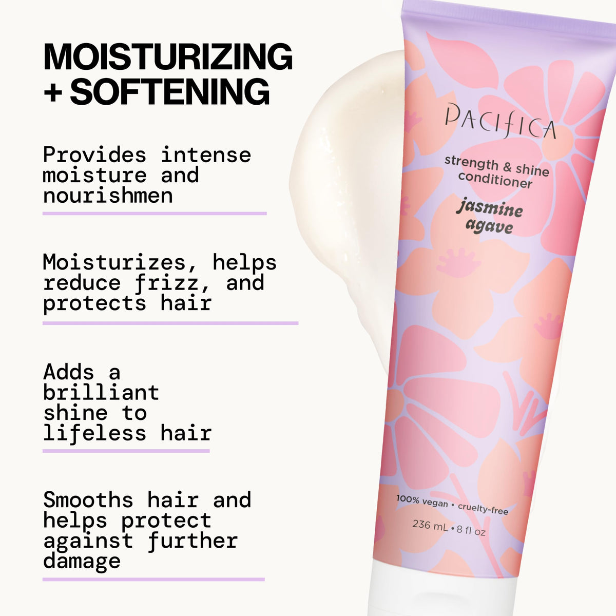 Close-up of Pacifica Jasmine Agave Conditioner bottle