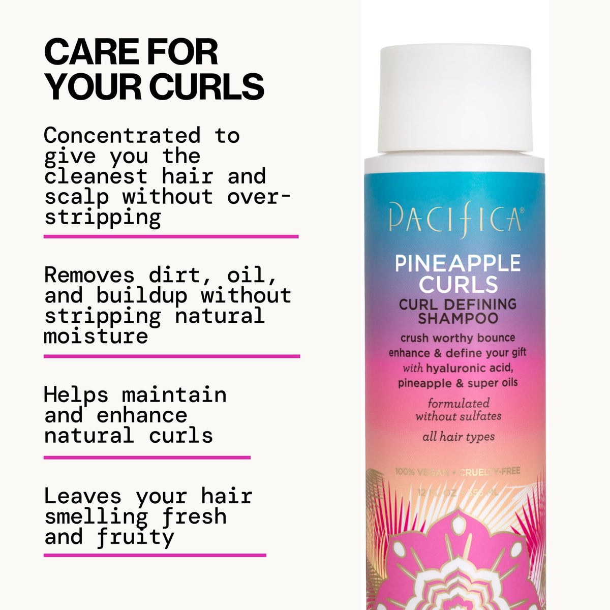 Close-up of Pacifica Pineapple Curls Shampoo label