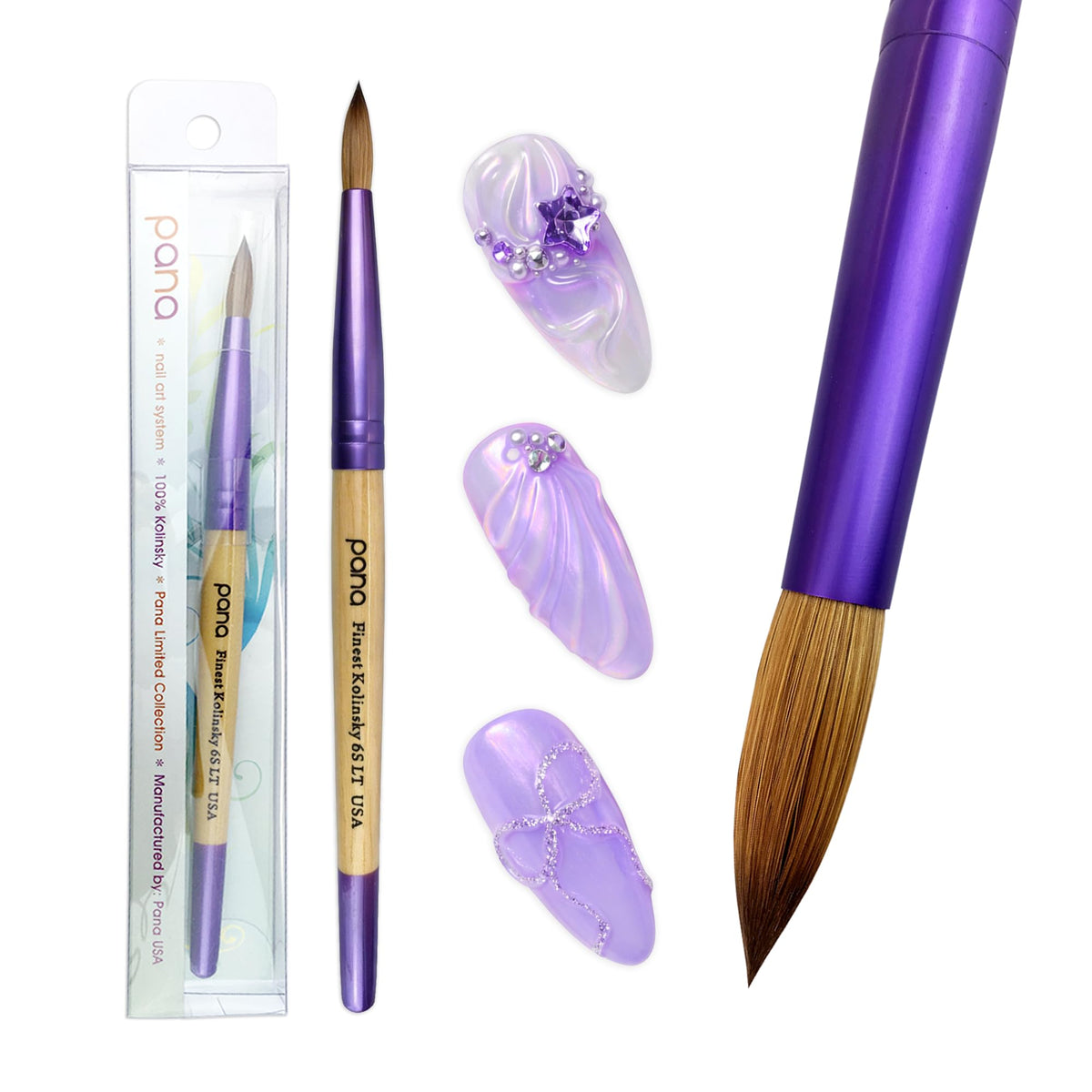 Close-up of PANA Acrylic Nail Brush bristles and ferrule