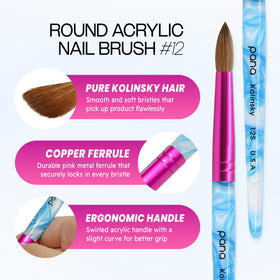 Close-up of PANA Acrylic Nail Brush bristles and pink ferrule