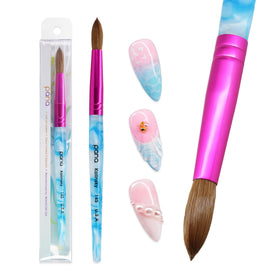 Close-up of PANA nail brush showing white swirl blue handle
