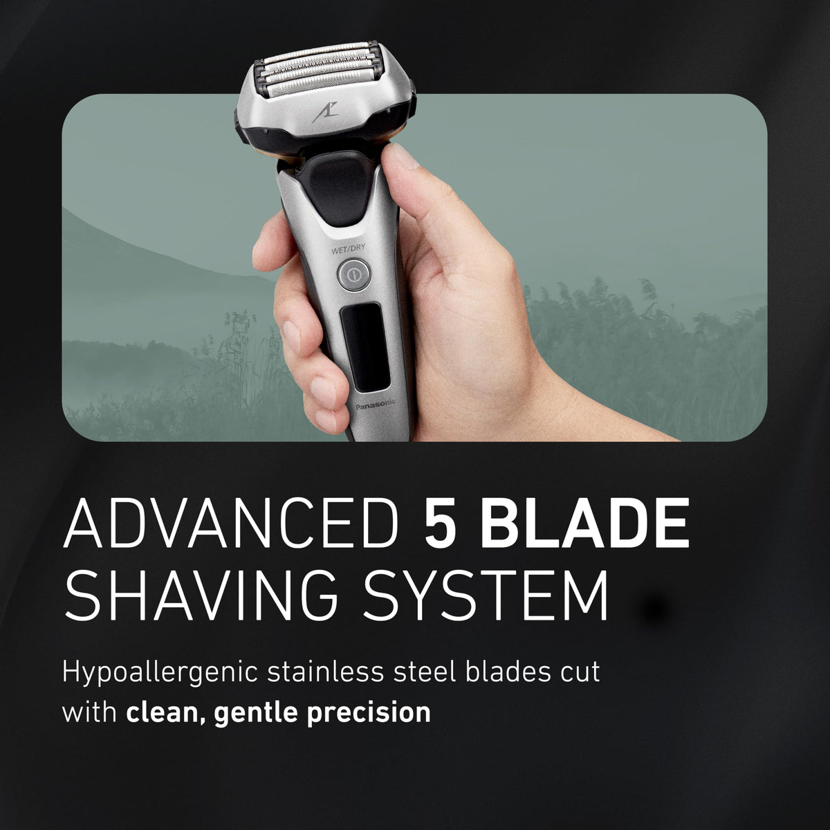 Close-up of Panasonic ARC5 5-blade shaving system