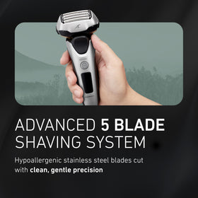 Close-up of Panasonic ARC5 5-blade shaving system