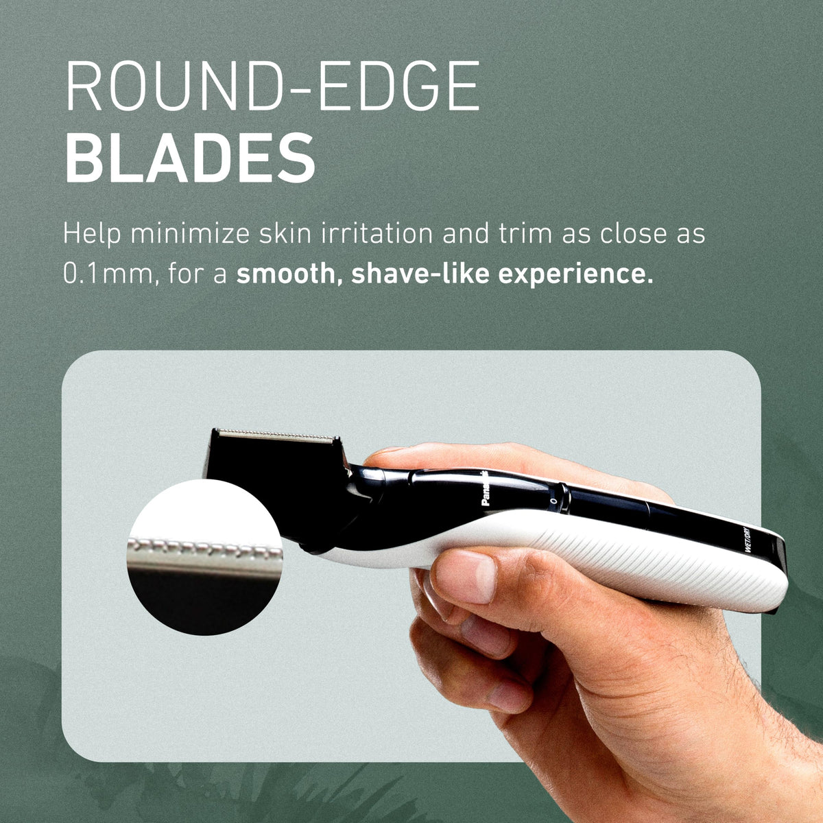 Close-up of Panasonic trimmer's V-shaped head