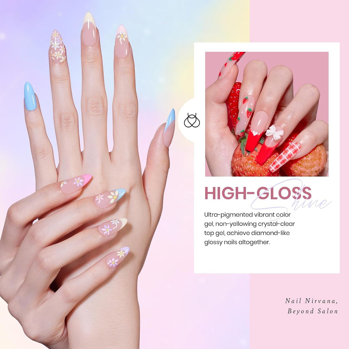 close-up of pastel gel nail polish colours in the kit
