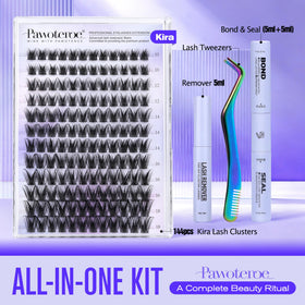 Close-up of Pawotence Kira lash clusters in various lengths