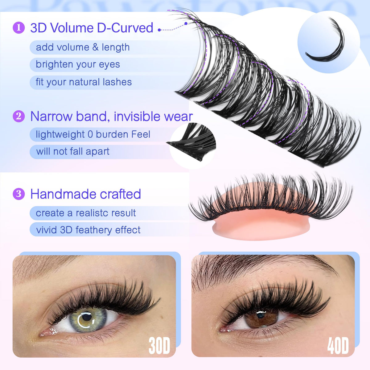Close-up of Pawotence Lash Clusters demonstrating lash texture