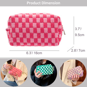 Close-up of PAZIMIIK Checkered Makeup Bag zipper