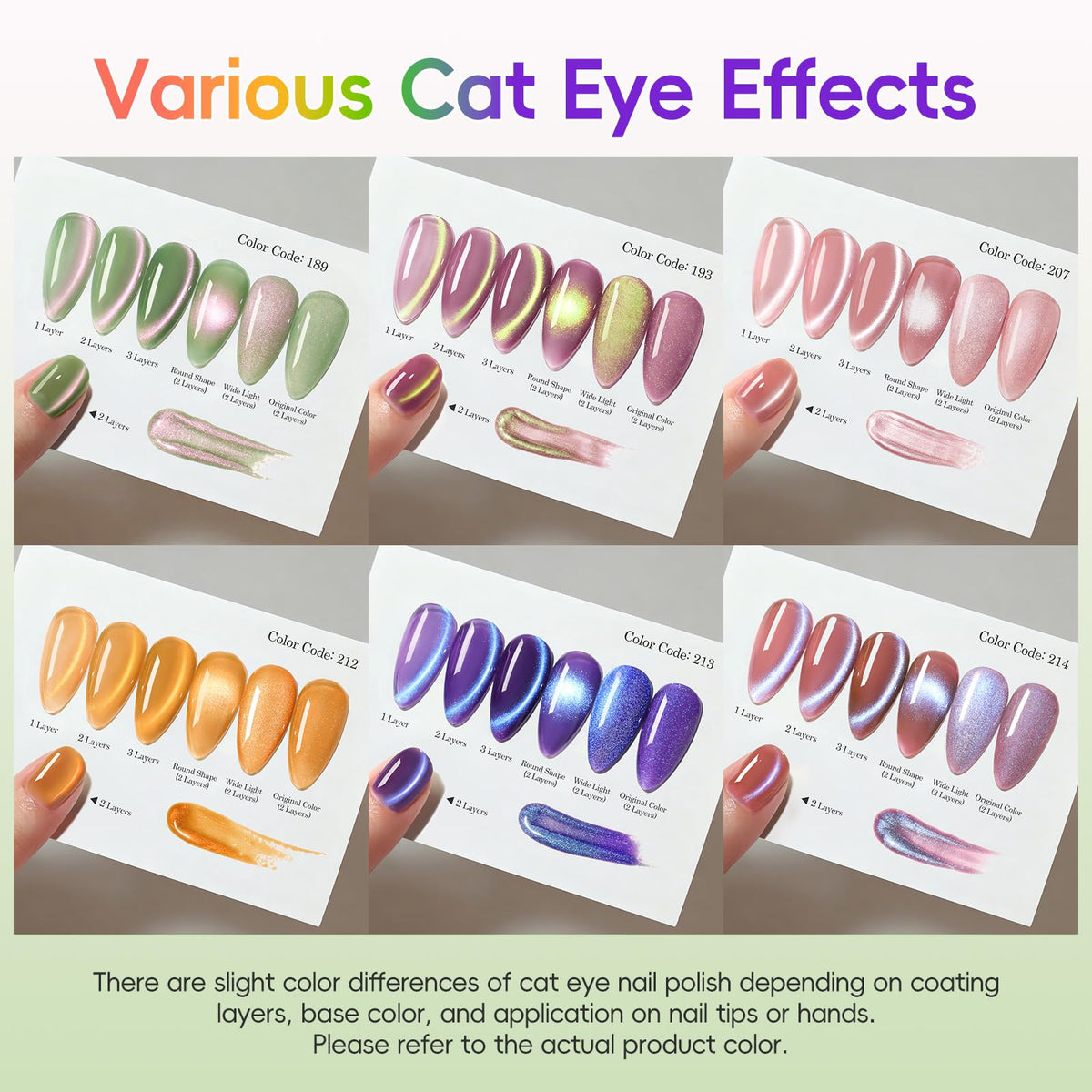 Close-up of PEACECOLOR Cat Eye Gel Polish bottles in assorted colours