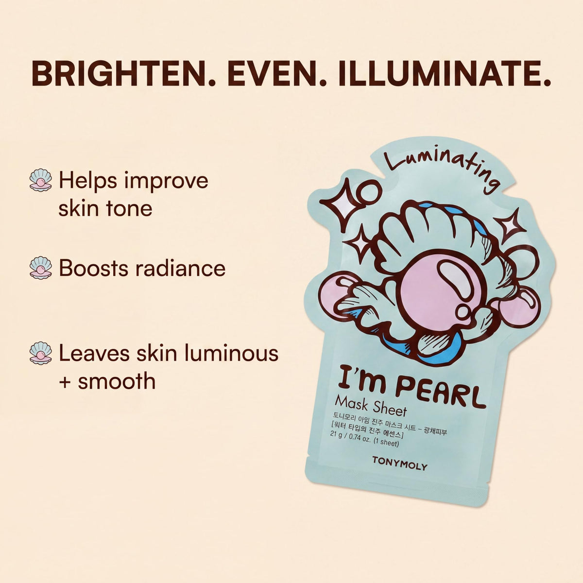 Close-up of Pearl sheet mask from TONYMOLY I'm Real Set