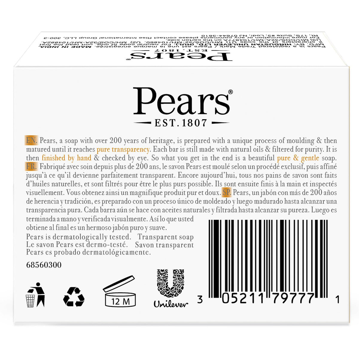 Close-up of Pears soap bar showing glycerin texture