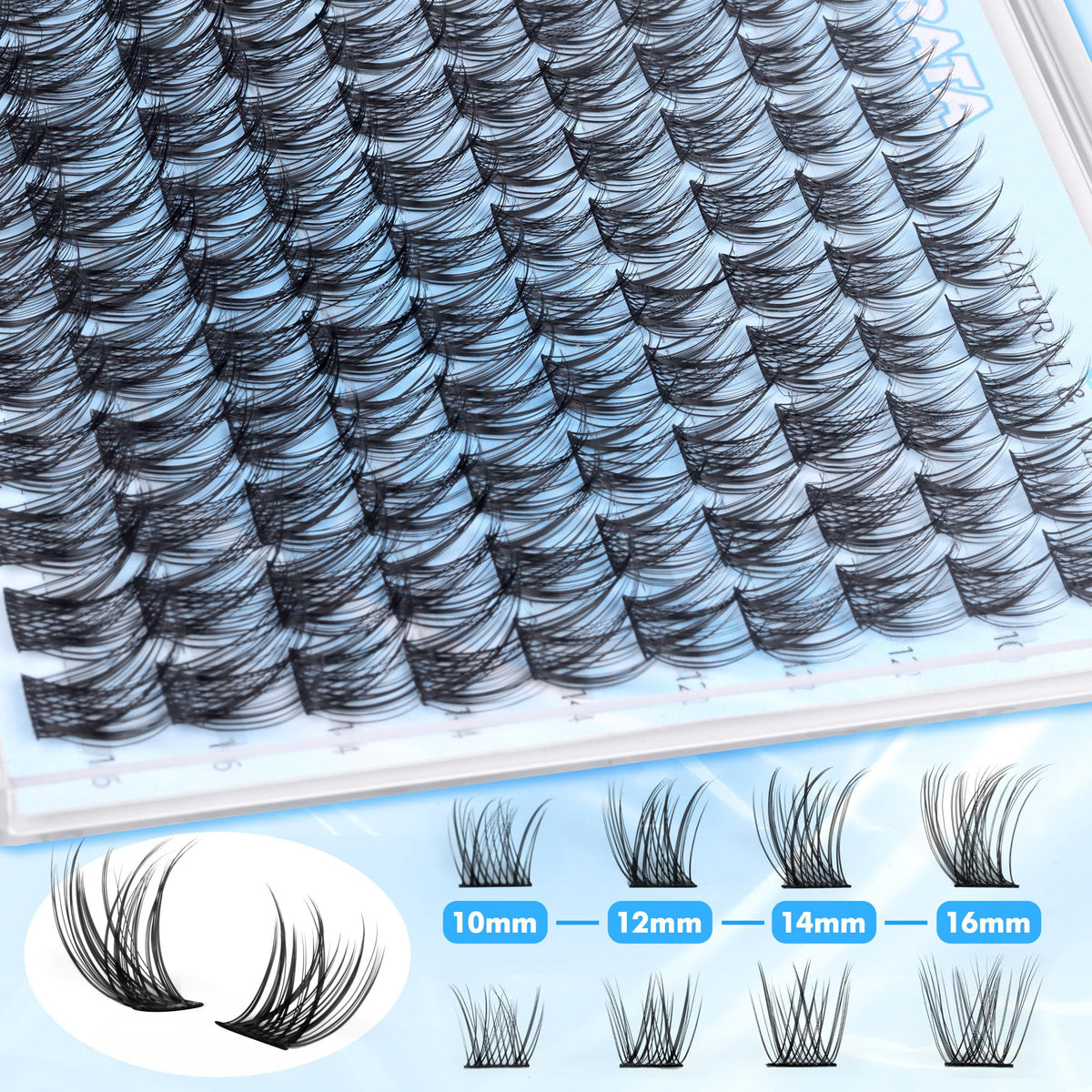 Close-up of PHKERATA eyelash clusters in packaging