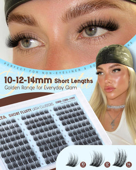 Close-up of PHKERATA lash clusters showing 10-14mm lengths