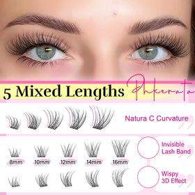 Close-up of PHKERATA lash clusters with various lengths