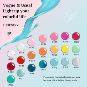 Close-up of Phoenixy gel nail polish bottles