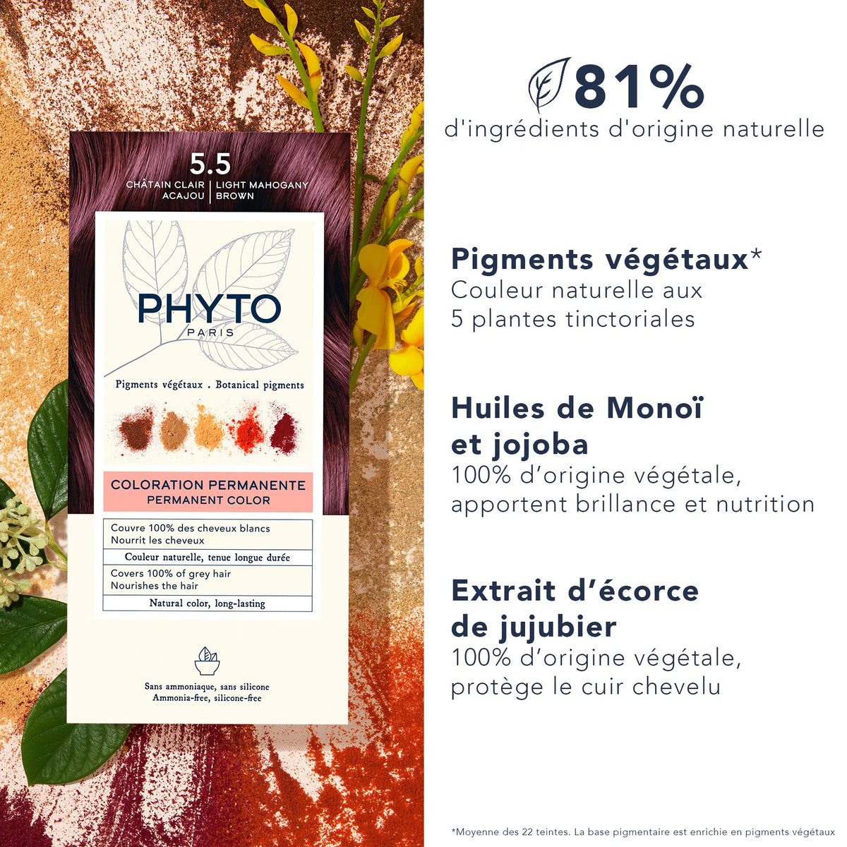 Close-up of PHYTO Phytocolor 5.5 Very Light Mahogany Brown hair color tube