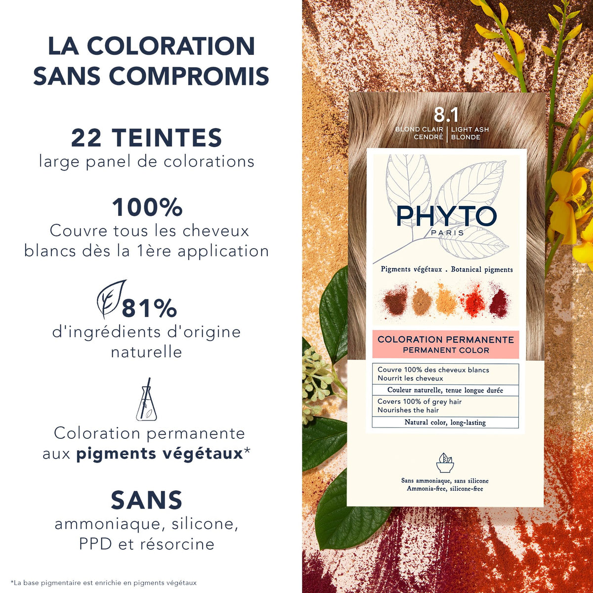 Close-up of PHYTO Phytocolor 8.1 Light Ash Blonde hair dye tube