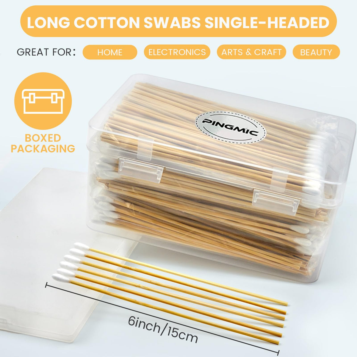 Close-up of PINGMIC cotton swab with wooden stick