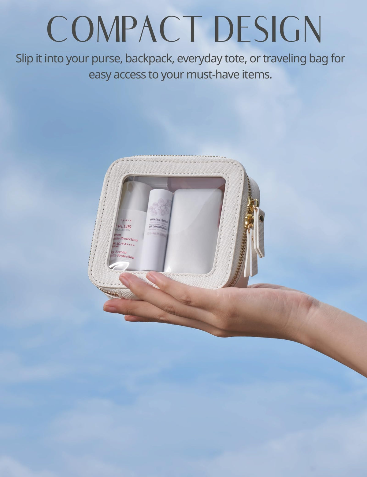 Close-up of Popvibe Small Clear Makeup Bag zipper