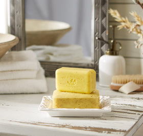 Close-up of Pre de Provence Artisanal Soap Bar Lemongrass texture
