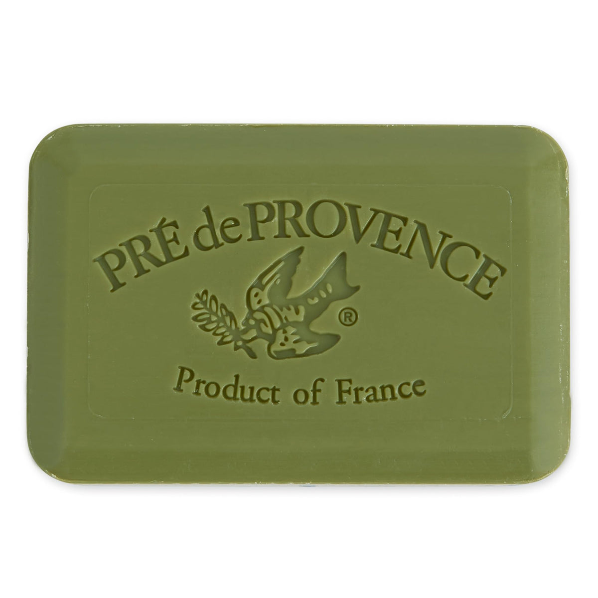 Close-up of Pre de Provence soap bar texture and packaging