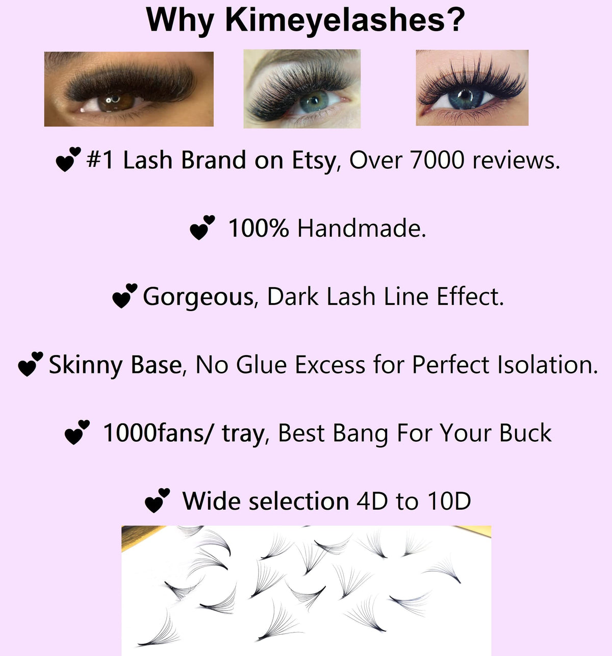 Close-up of premade volume fans showing soft texture and tiny base