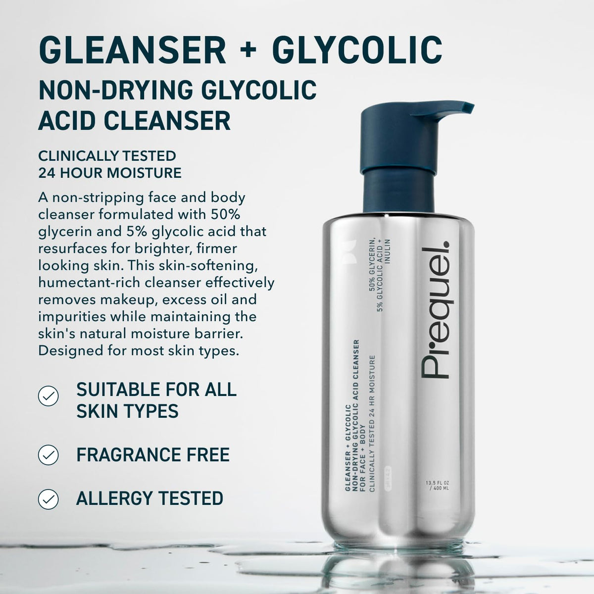 Close-up of Prequel Glycolic Body Wash pump top