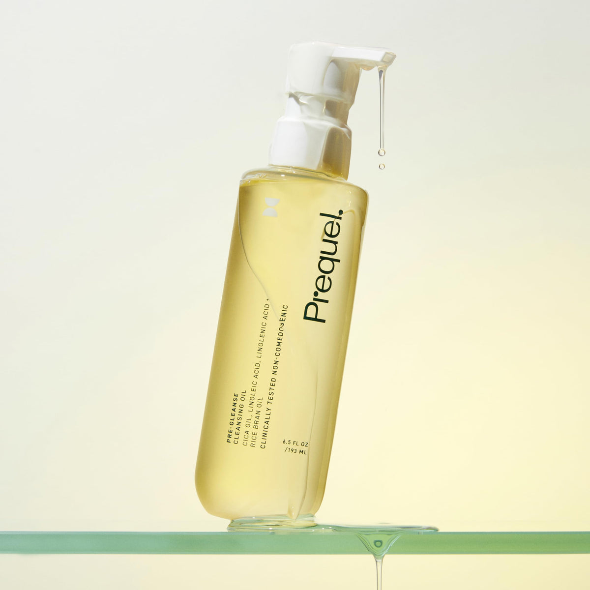 Close-up of Prequel Skin Cleansing Oil pump dispensing product