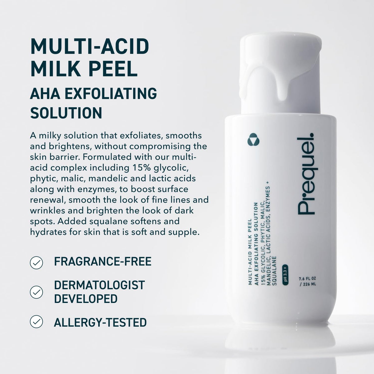 Close-up of Prequel Skin Multi Acid Milk Peel bottle