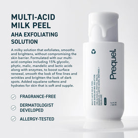 Close-up of Prequel Skin Multi Acid Milk Peel bottle