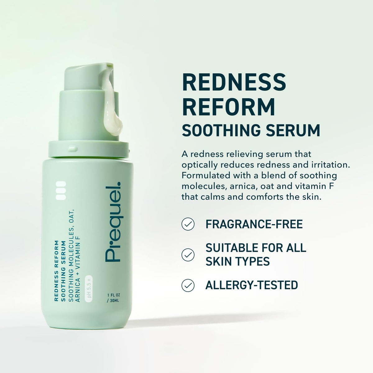 Close-up of Prequel Skin Redness Corrector Calming Face Serum pump