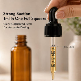 Close-up of PrettyCare amber dropper bottle with long dropper