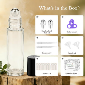 Close-up of PrettyCare essential oil roller bottle with stainless steel roller ball