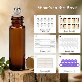 Close-up of PrettyCare essential oil roller bottle with stainless steel roller ball