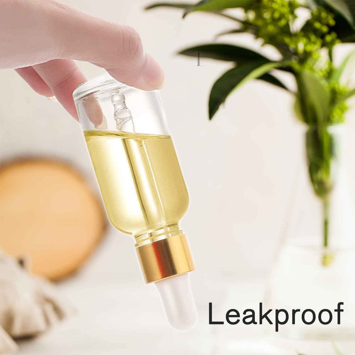 Close-up of PrettyCare glass dropper bottle golden cap