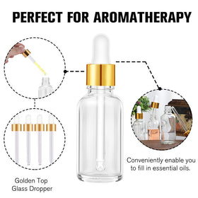 Close-up of PrettyCare glass dropper bottle showing screw thread finish