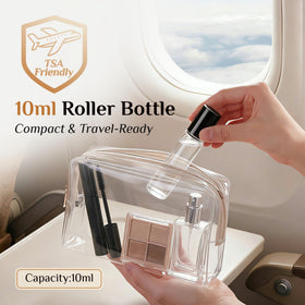 Close-up of PrettyCare roller bottle with essential oil inside