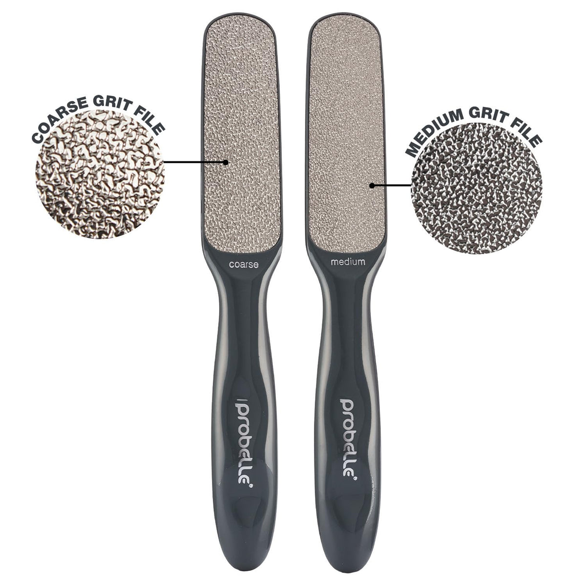 Close-up of Probelle Double Sided Nickel Foot File showing coarse side