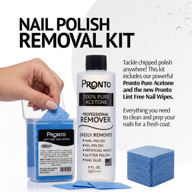 Close-up of Pronto Pure Acetone Nail Polish Remover bottle