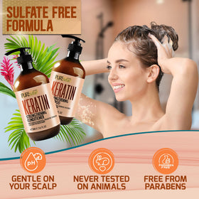 Close-up of PURE NATURE LUX SPA Keratin Shampoo bottle