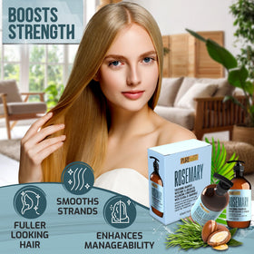 Close-up of PURE NATURE LUX SPA Rosemary Shampoo and Conditioner labels