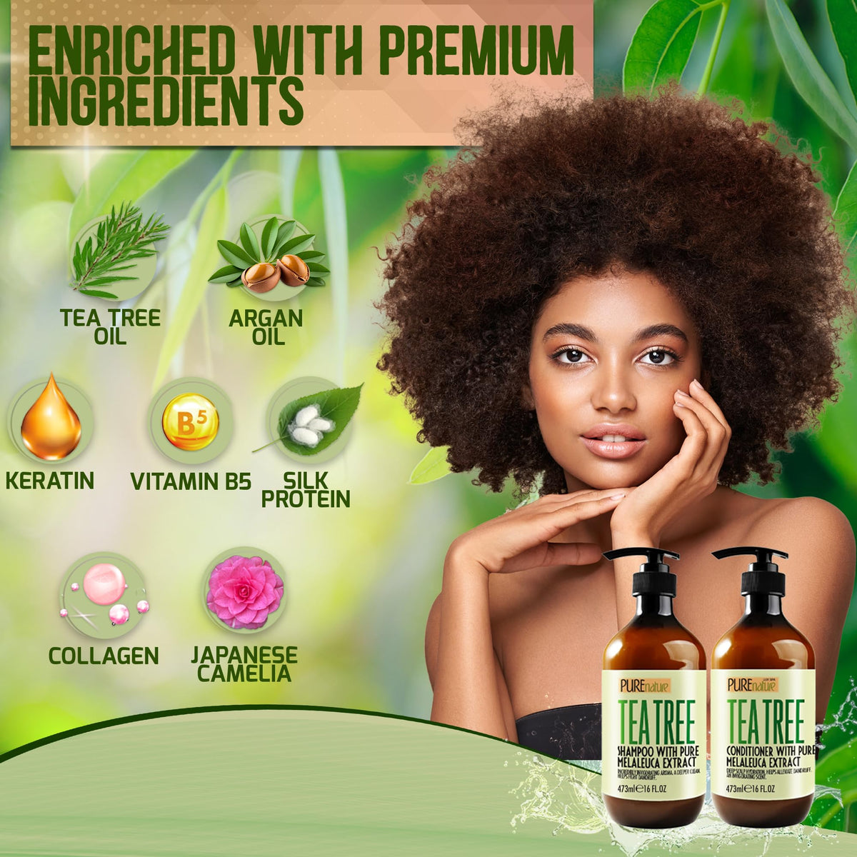 Close-up of PURE NATURE LUX SPA Tea Tree Oil Conditioner bottle