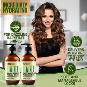 Close-up of PURE NATURE LUX SPA Tea Tree Oil Shampoo bottle